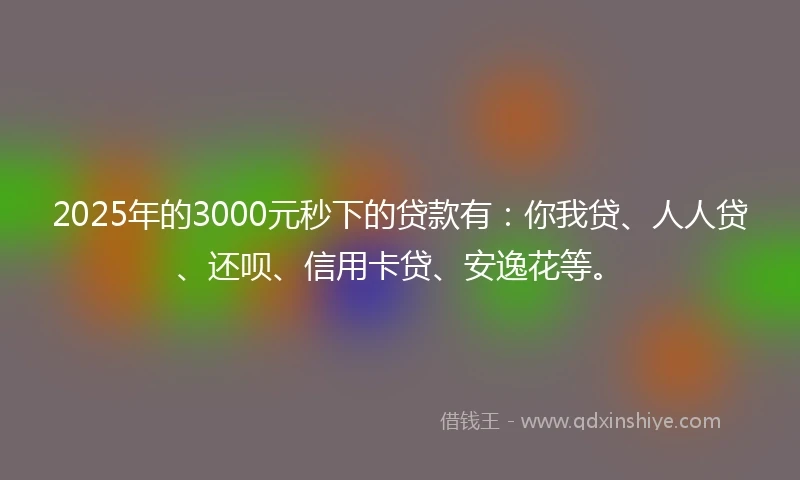 2025年的3000元秒下的贷款有：你我贷、人人贷、还呗、信用卡贷、安逸花等。
