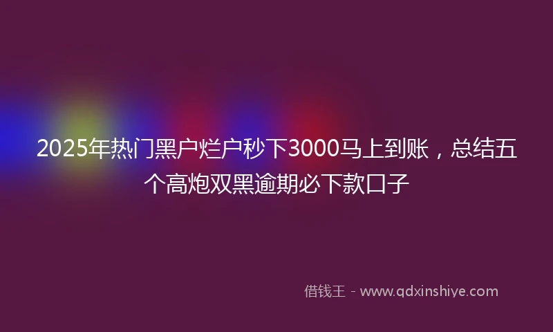 2025年热门黑户烂户秒下3000马上到账，总结五个高炮双黑逾期必下款口子