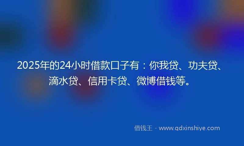 2025年的24小时借款口子有：你我贷、功夫贷、滴水贷、信用卡贷、微博借钱等。