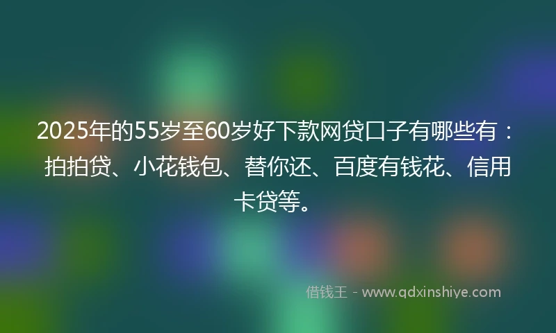 2025年的55岁至60岁好下款网贷口子有哪些有：拍拍贷、小花钱包、替你还、百度有钱花、信用卡贷等。