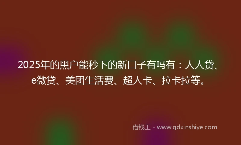 2025年的黑户能秒下的新口子有吗有：人人贷、e微贷、美团生活费、超人卡、拉卡拉等。