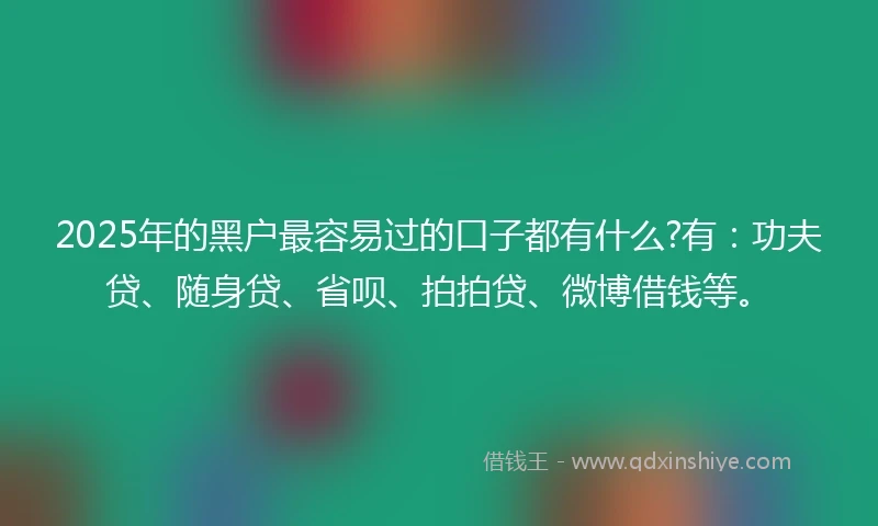 2025年的黑户最容易过的口子都有什么?有：功夫贷、随身贷、省呗、拍拍贷、微博借钱等。