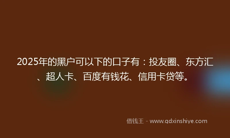2025年的黑户可以下的口子有：投友圈、东方汇、超人卡、百度有钱花、信用卡贷等。
