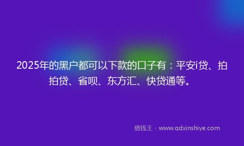 2025年的黑户都可以下款的口子有：平安i贷、拍拍贷、省呗、东方汇、快贷通等。