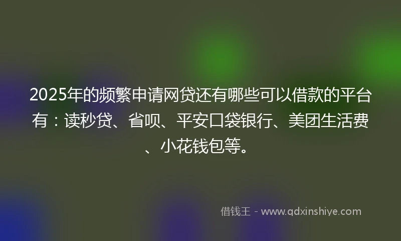 2025年的频繁申请网贷还有哪些可以借款的平台有：读秒贷、省呗、平安口袋银行、美团生活费、小花钱包等。