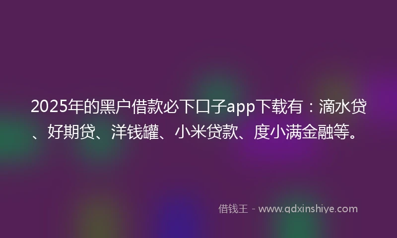 2025年的黑户借款必下口子app下载有：滴水贷、好期贷、洋钱罐、小米贷款、度小满金融等。