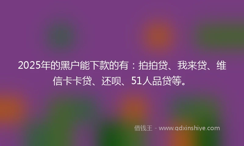 2025年的黑户能下款的有：拍拍贷、我来贷、维信卡卡贷、还呗、51人品贷等。