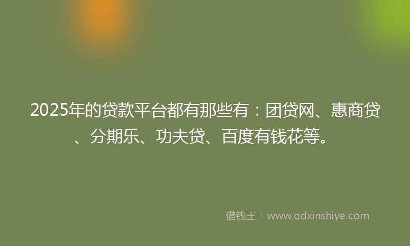 2025年的贷款平台都有那些有：团贷网、惠商贷、分期乐、功夫贷、百度有钱花等。