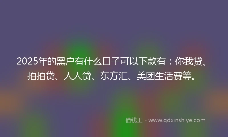 2025年的黑户有什么口子可以下款有：你我贷、拍拍贷、人人贷、东方汇、美团生活费等。
