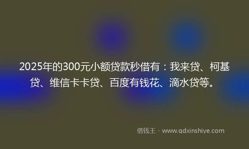 2025年的300元小额贷款秒借有：我来贷、柯基贷、维信卡卡贷、百度有钱花、滴水贷等。