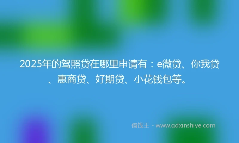 2025年的驾照贷在哪里申请有：e微贷、你我贷、惠商贷、好期贷、小花钱包等。