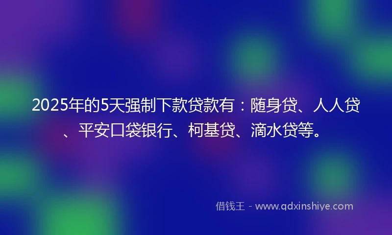 2025年的5天强制下款贷款有：随身贷、人人贷、平安口袋银行、柯基贷、滴水贷等。