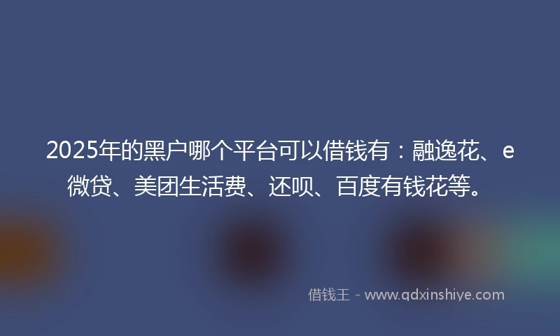 2025年的黑户哪个平台可以借钱有：融逸花、e微贷、美团生活费、还呗、百度有钱花等。