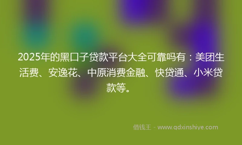 2025年的黑口子贷款平台大全可靠吗有:美团生活费、安逸花、中原消费金融、快贷通、小米贷款等。