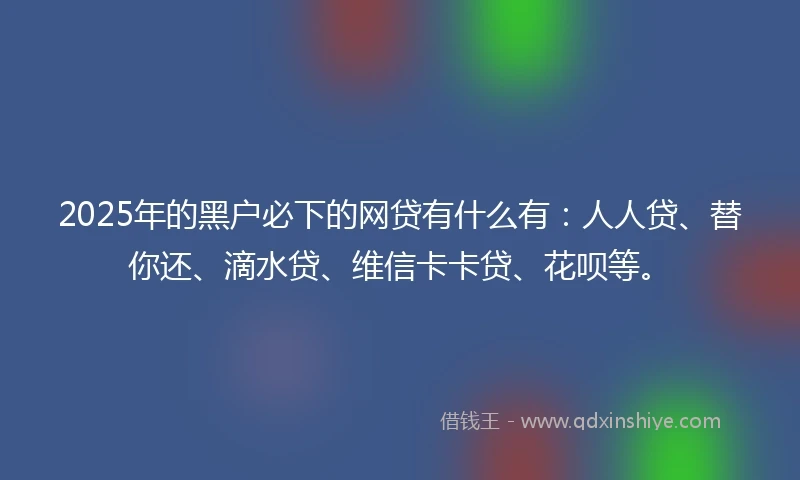 2025年的黑户必下的网贷有什么有：人人贷、替你还、滴水贷、维信卡卡贷、花呗等。