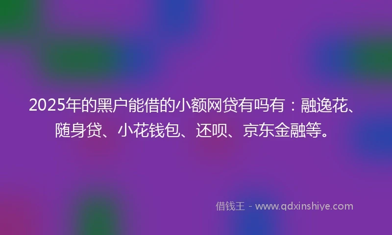 2025年的黑户能借的小额网贷有吗有：融逸花、随身贷、小花钱包、还呗、京东金融等。