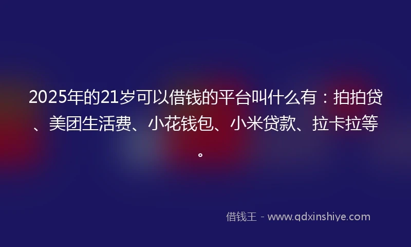 2025年的21岁可以借钱的平台叫什么有：拍拍贷、美团生活费、小花钱包、小米贷款、拉卡拉等。