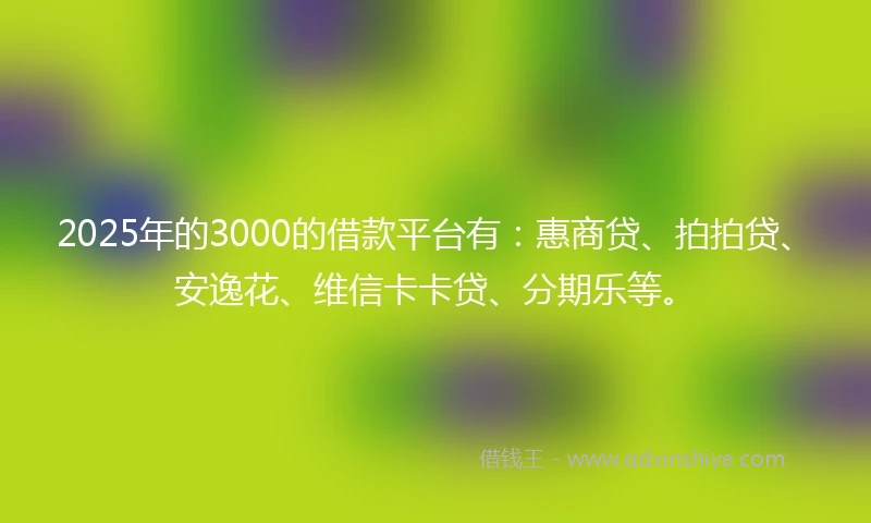 2025年的3000的借款平台有：惠商贷、拍拍贷、安逸花、维信卡卡贷、分期乐等。