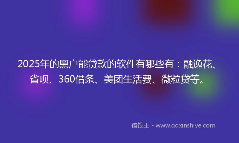 2025年的黑户能贷款的软件有哪些有：融逸花、省呗、360借条、美团生活费、微粒贷等。