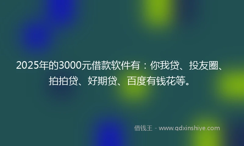2025年的3000元借款软件有：你我贷、投友圈、拍拍贷、好期贷、百度有钱花等。