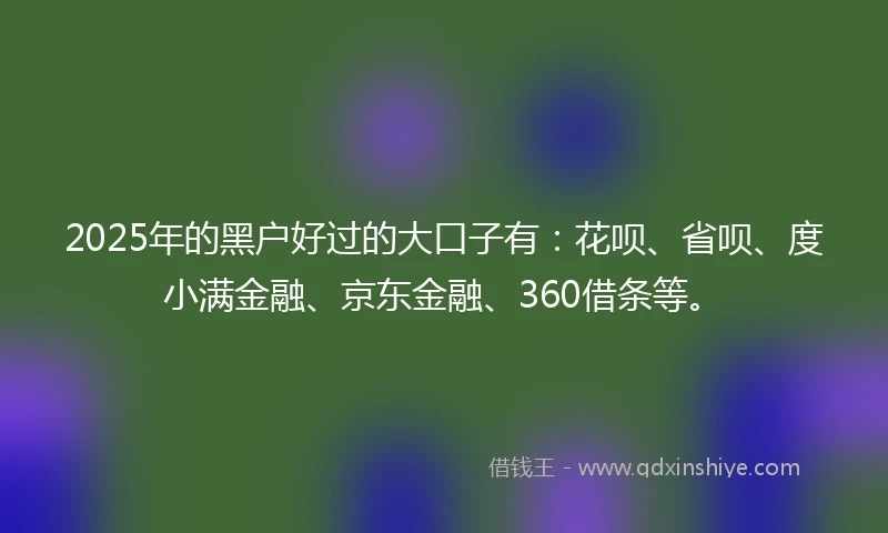 2025年的黑户好过的大口子有：花呗、省呗、度小满金融、京东金融、360借条等。
