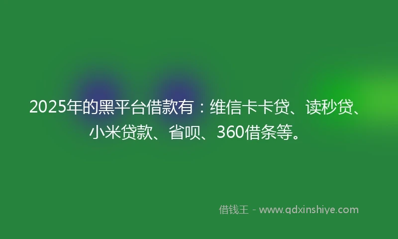 2025年的黑平台借款有：维信卡卡贷、读秒贷、小米贷款、省呗、360借条等。