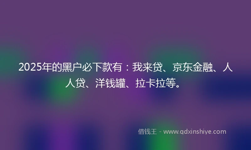 2025年的黑户必下款有：我来贷、京东金融、人人贷、洋钱罐、拉卡拉等。