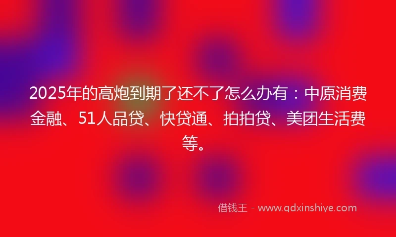 2025年的高炮到期了还不了怎么办有：中原消费金融、51人品贷、快贷通、拍拍贷、美团生活费等。