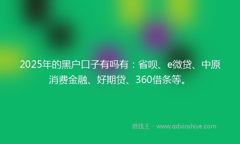 2025年的黑户口子有吗有：省呗、e微贷、中原消费金融、好期贷、360借条等。
