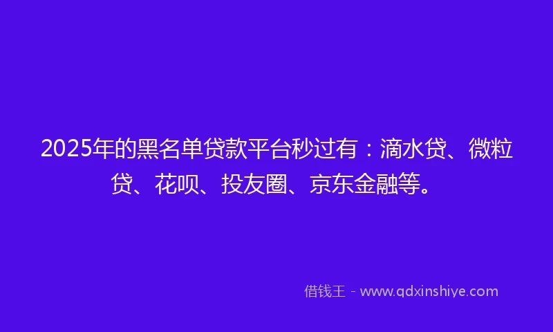 2025年的黑名单贷款平台秒过有：滴水贷、微粒贷、花呗、投友圈、京东金融等。