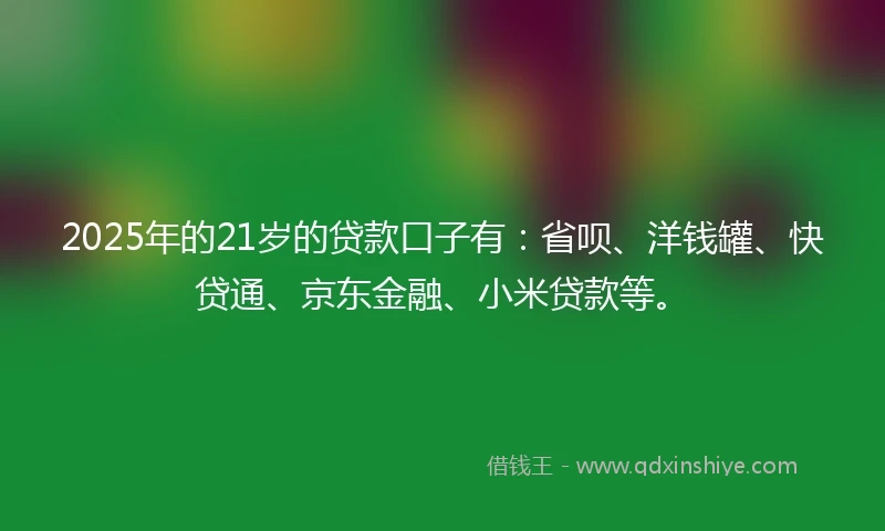 2025年的21岁的贷款口子有：省呗、洋钱罐、快贷通、京东金融、小米贷款等。