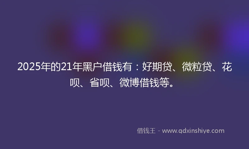 2025年的21年黑户借钱有：好期贷、微粒贷、花呗、省呗、微博借钱等。