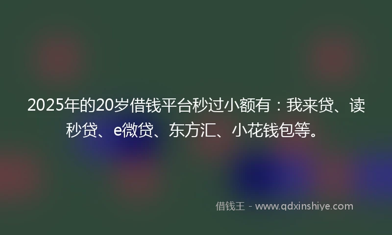 2025年的20岁借钱平台秒过小额有：我来贷、读秒贷、e微贷、东方汇、小花钱包等。