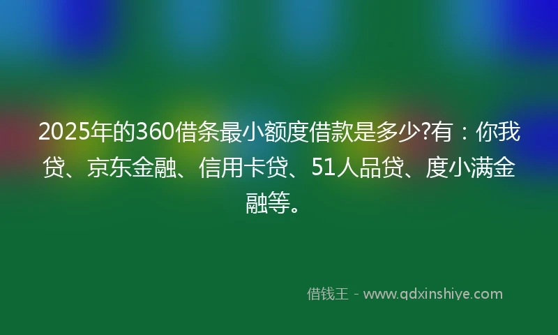 2025年的360借条最小额度借款是多少?有:你我贷、京东金融、信用卡贷、51人品贷、度小满金融等。