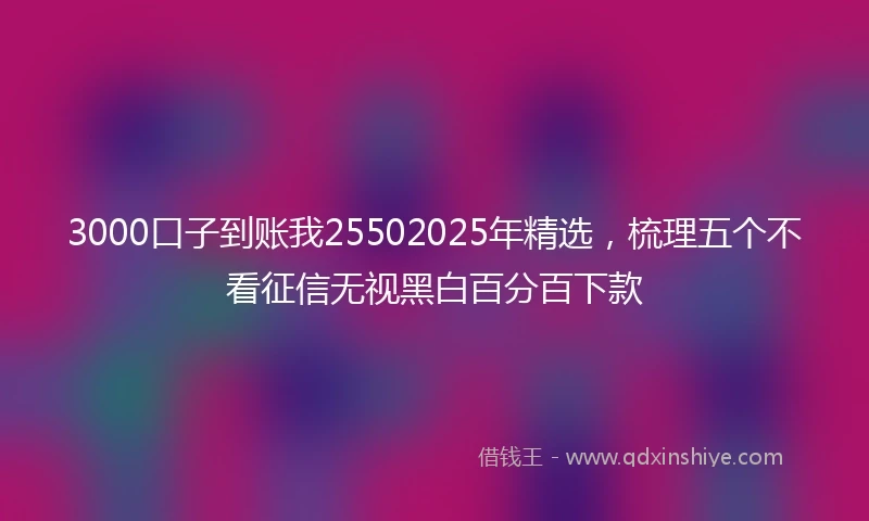 3000口子到账我25502025年精选，梳理五个不看征信无视黑白百分百下款