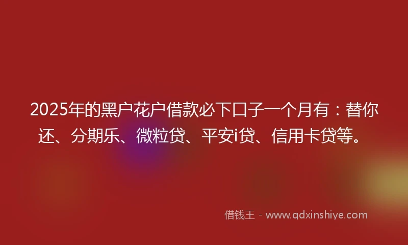 2025年的黑户花户借款必下口子一个月有：替你还、分期乐、微粒贷、平安i贷、信用卡贷等。