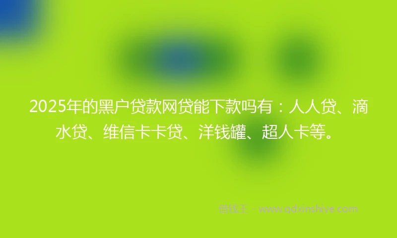 2025年的黑户贷款网贷能下款吗有：人人贷、滴水贷、维信卡卡贷、洋钱罐、超人卡等。
