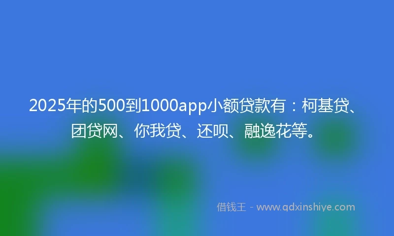 2025年的500到1000app小额贷款有：柯基贷、团贷网、你我贷、还呗、融逸花等。