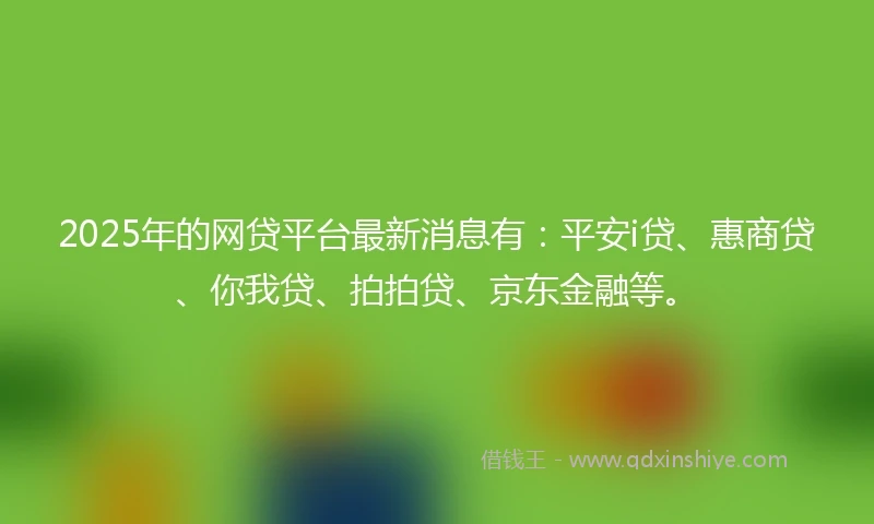 2025年的网贷平台最新消息有：平安i贷、惠商贷、你我贷、拍拍贷、京东金融等。