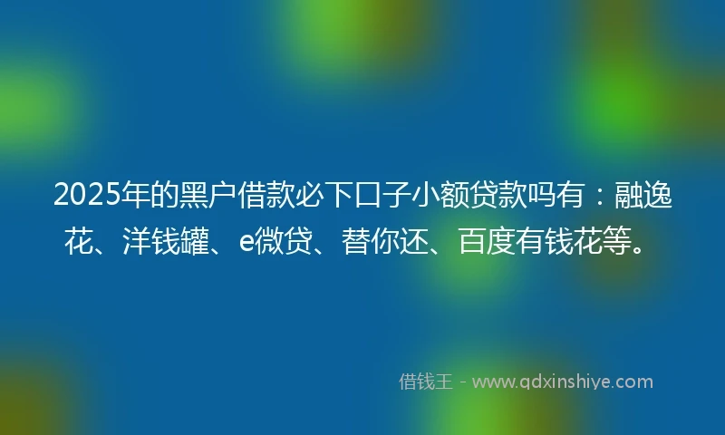 2025年的黑户借款必下口子小额贷款吗有：融逸花、洋钱罐、e微贷、替你还、百度有钱花等。