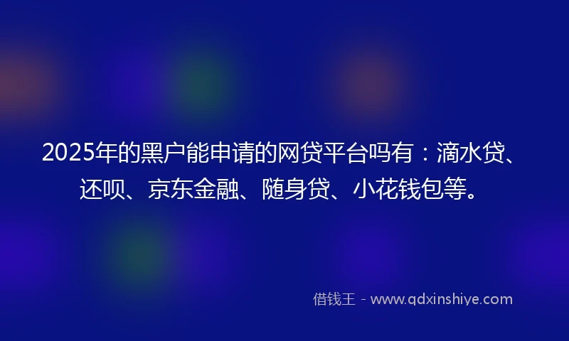 2025年的黑户能申请的网贷平台吗有：滴水贷、还呗、京东金融、随身贷、小花钱包等。