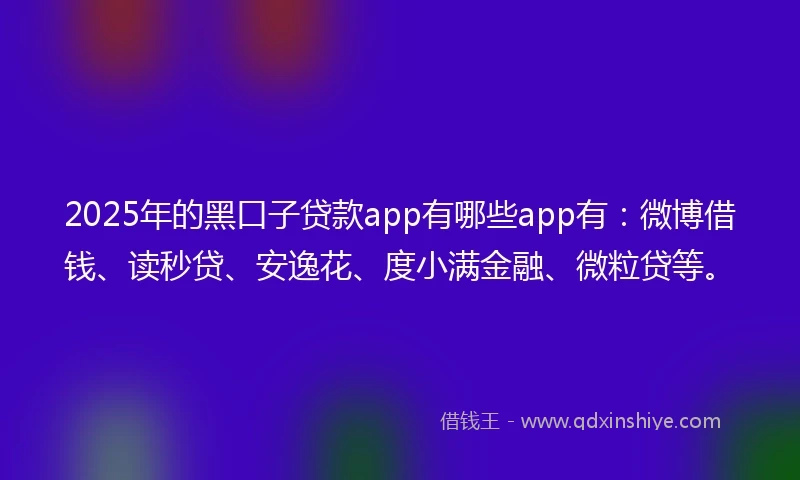 2025年的黑口子贷款app有哪些app有：微博借钱、读秒贷、安逸花、度小满金融、微粒贷等。