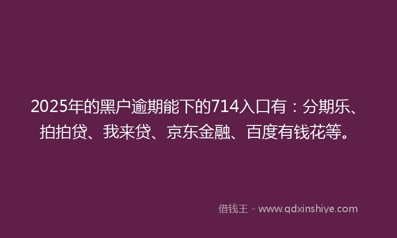 2025年的黑户逾期能下的714入口有：分期乐、拍拍贷、我来贷、京东金融、百度有钱花等。