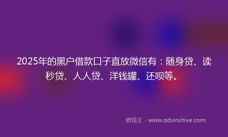 2025年的黑户借款口子直放微信有：随身贷、读秒贷、人人贷、洋钱罐、还呗等。