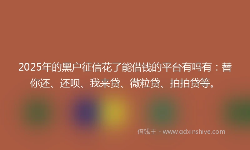 2025年的黑户征信花了能借钱的平台有吗有：替你还、还呗、我来贷、微粒贷、拍拍贷等。