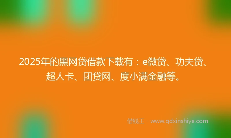 2025年的黑网贷借款下载有：e微贷、功夫贷、超人卡、团贷网、度小满金融等。