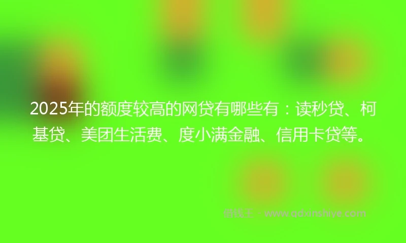 2025年的额度较高的网贷有哪些有：读秒贷、柯基贷、美团生活费、度小满金融、信用卡贷等。