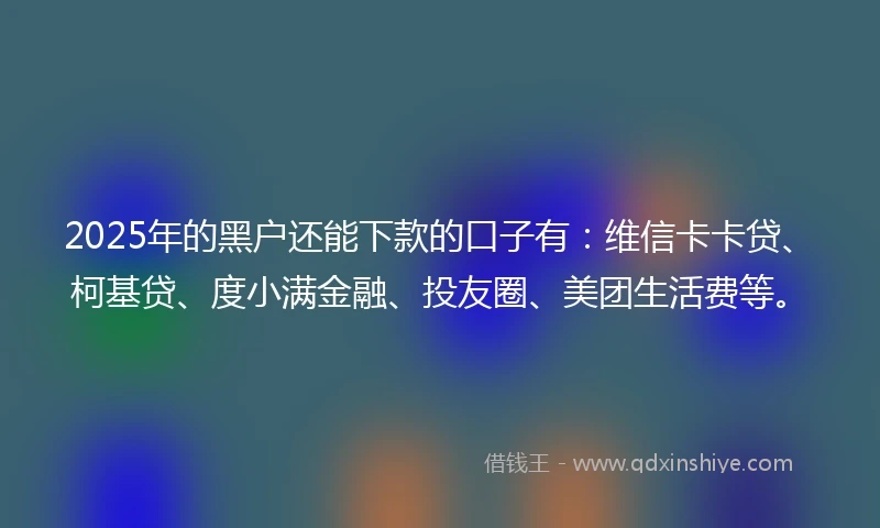 2025年的黑户还能下款的口子有：维信卡卡贷、柯基贷、度小满金融、投友圈、美团生活费等。