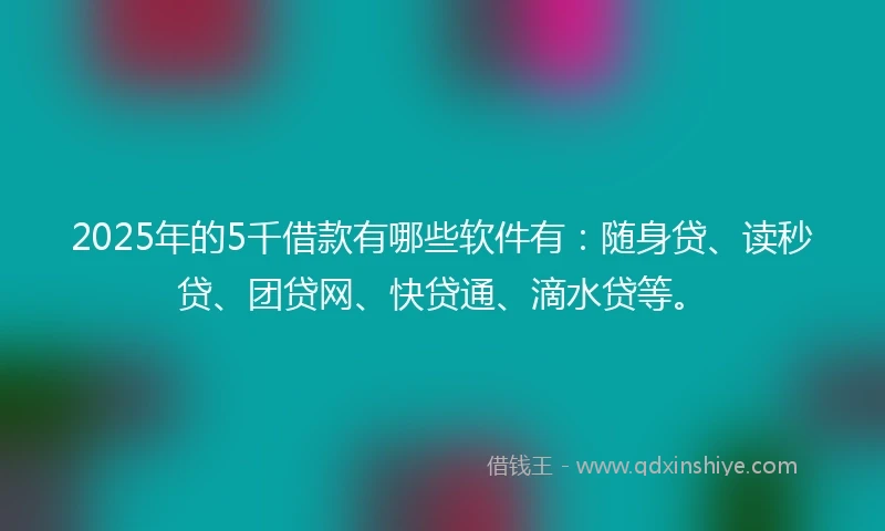 2025年的5千借款有哪些软件有：随身贷、读秒贷、团贷网、快贷通、滴水贷等。