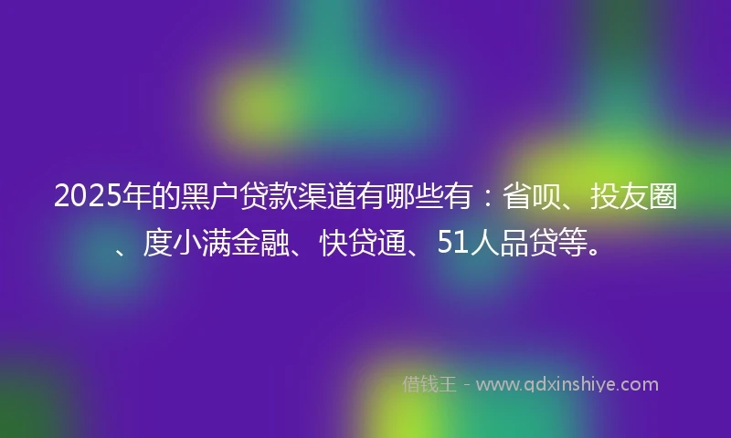 2025年的黑户贷款渠道有哪些有：省呗、投友圈、度小满金融、快贷通、51人品贷等。
